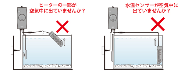 水中からヒーター管、温度センサーが出た状態で使用していませんか？
